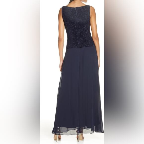 Alex Evenings Sequin Mock Two-Piece Gown Missing Jacket Navy Women’s Sz 16 - Picture 4 of 9